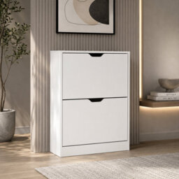 Avc Designs 2 Drawer Shoe Storage Cabinet Wooden Freestanding Footwear Rack Unit For Hallway Or Entryway (White)