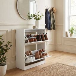 Avc Designs 2 Drawer Shoe Storage Cabinet Wooden Freestanding Footwear Rack Unit For Hallway Or Entryway (White) - thumbnail 2