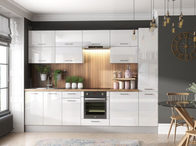 Impact Furniture Kitchen Cabinets Set 12 Units Tall Larder Modern Pantry Storage White Gloss Base Wall 280Cm Ella - image 1