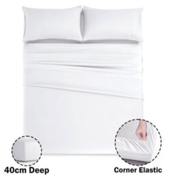 Ameha Super King Plain Dyed Fitted Sheet 40Cm-Extra Deep Pocket White Fitted Bed Sheets Soft Microfiber Bedding Sheet 180X200 Cm - thumbnail 5