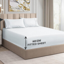 Ameha Super King Plain Dyed Fitted Sheet 40Cm-Extra Deep Pocket White Fitted Bed Sheets Soft Microfiber Bedding Sheet 180X200 Cm - thumbnail 4