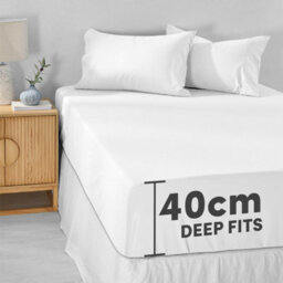 Ameha Super King Plain Dyed Fitted Sheet 40Cm-Extra Deep Pocket White Fitted Bed Sheets Soft Microfiber Bedding Sheet 180X200 Cm - thumbnail 1