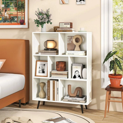 7 Cube White Bookcase Mid Century Modern Storage Organizer - image 1