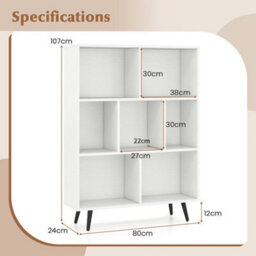 7 Cube White Bookcase Mid Century Modern Storage Organizer - thumbnail 2