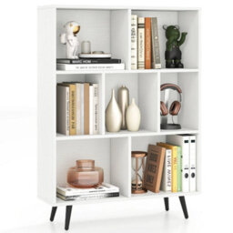 7 Cube White Bookcase Mid Century Modern Storage Organizer - thumbnail 3