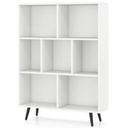 7 Cube White Bookcase Mid Century Modern Storage Organizer - thumbnail 6