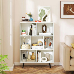 7 Cube White Bookcase Mid Century Modern Storage Organizer - thumbnail 4