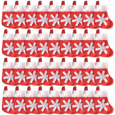 Amorly 36Pcs Felt Mini Christmas Stockings, Red Snowflake Tableware Silverware Holders, Candy Pouch Bags For Xmas Party Table Settings - image 1