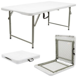 Harbour Housewares Height Adjustable Folding Trestle Table - 120Cm (4Ft) - White - Heavy Duty Portable Indoor & Outdoor - thumbnail 1