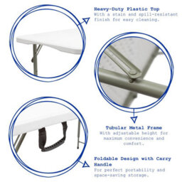 Harbour Housewares Height Adjustable Folding Trestle Table - 120Cm (4Ft) - White - Heavy Duty Portable Indoor & Outdoor - thumbnail 2