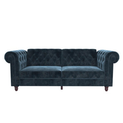 Dorel Felix Chesterfield Sofa Bed In Velvet Blue - image 1