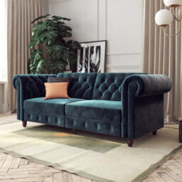 Dorel Felix Chesterfield Sofa Bed In Velvet Blue - thumbnail 6
