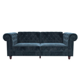 Dorel Felix Chesterfield Sofa Bed In Velvet Blue - thumbnail 1