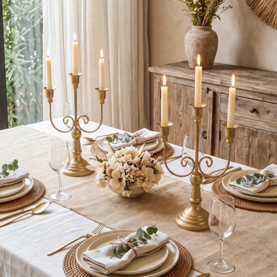 Living And Home 2 Pack Golden 3 Arm Vintage Candelabra Iron Candle Holders For Taper Candles Wedding Table Centerpiece - image 1