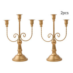 Living And Home 2 Pack Golden 3 Arm Vintage Candelabra Iron Candle Holders For Taper Candles Wedding Table Centerpiece - thumbnail 4