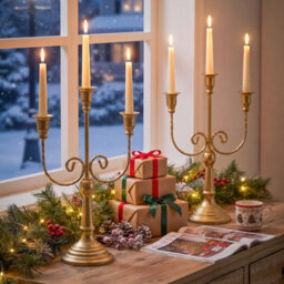 Living And Home 2 Pack Golden 3 Arm Vintage Candelabra Iron Candle Holders For Taper Candles Wedding Table Centerpiece - thumbnail 3