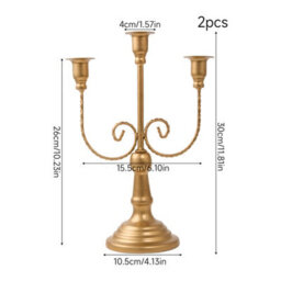 Living And Home 2 Pack Golden 3 Arm Vintage Candelabra Iron Candle Holders For Taper Candles Wedding Table Centerpiece - thumbnail 9