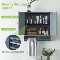 Costway Wall Mounted Bathroom Cabinet Hanging Medicine Cabinet W/ Towel Bar - thumbnail 5