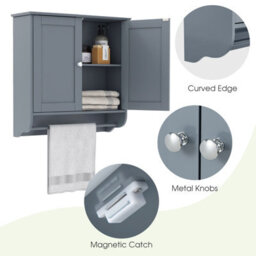 Costway Wall Mounted Bathroom Cabinet Hanging Medicine Cabinet W/ Towel Bar - thumbnail 7