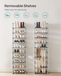 Songmics Storage Tower, 10-Tier Metal Shoe Organizer With Customizable Shelving, Grey - thumbnail 3