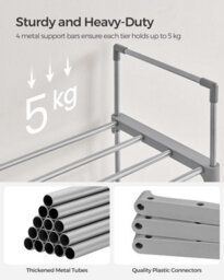 Songmics Storage Tower, 10-Tier Metal Shoe Organizer With Customizable Shelving, Grey - thumbnail 4