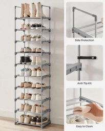 Songmics Storage Tower, 10-Tier Metal Shoe Organizer With Customizable Shelving, Grey - thumbnail 7