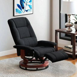 Manual Recliner Swivel Reclining Chair With Footrest Armrests, Black - thumbnail 3
