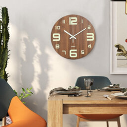 Living And Home Brown Modern Round Luminous Wood Silent Wall Clock 12 Inch