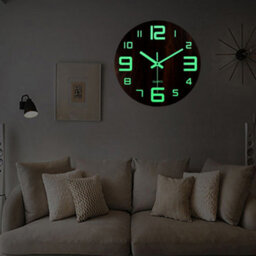 Living And Home Brown Modern Round Luminous Wood Silent Wall Clock 12 Inch - thumbnail 2