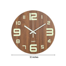 Living And Home Brown Modern Round Luminous Wood Silent Wall Clock 12 Inch - thumbnail 5