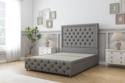 "Sloomy Vienna Pewter Dumfries Divan Bed 2 Drawers Left Side-54"" Floor Standing Headboard & 12"" Footboard 4' Small Double" - image 1