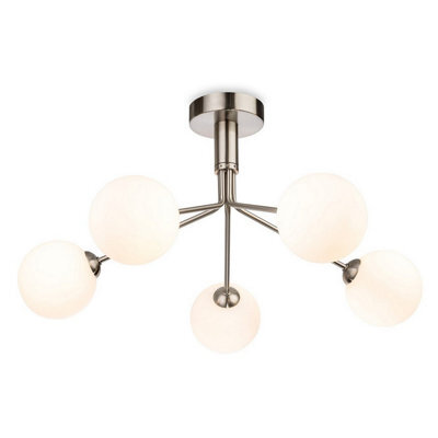 Luminosa Lighting Luminosa Lyric 5 Light Flush Ceiling Fitting Brushed Steel With Opal White Glass 5Xg9