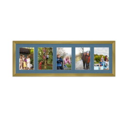 AK Frames 26X8 Gold Classic Multi Photo Frame With Pompadour Mount - Holds 5 Apertures (5X) 6X4 Photos - thumbnail 1