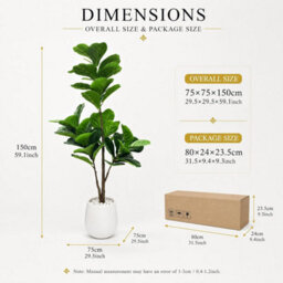 5Ft Realistic Artificial Fiddle Leaf Fig Tree With Decor Stone Indoor Outdoor Floor Lyrata Plant (H)150Cm - thumbnail 2