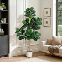 5Ft Realistic Artificial Fiddle Leaf Fig Tree With Decor Stone Indoor Outdoor Floor Lyrata Plant (H)150Cm - thumbnail 1