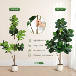 5Ft Realistic Artificial Fiddle Leaf Fig Tree With Decor Stone Indoor Outdoor Floor Lyrata Plant (H)150Cm - thumbnail 4