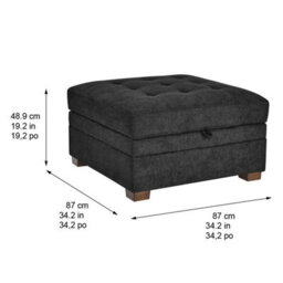 Xample Thomasville Tisdale Dark Grey Fabric Storage Ottoman With Tufted Cushion & Solid Wood Legs Modular Add-On For Tisdale Sofa Set - thumbnail 2