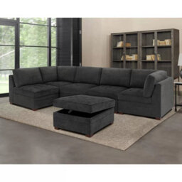 Xample Thomasville Tisdale Dark Grey Fabric Storage Ottoman With Tufted Cushion & Solid Wood Legs Modular Add-On For Tisdale Sofa Set - thumbnail 6