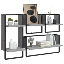 Berkfield 4 Piece Wall Shelf Set With Bars Grey Sonoma Engineered Wood - thumbnail 3