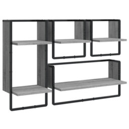 Berkfield 4 Piece Wall Shelf Set With Bars Grey Sonoma Engineered Wood - thumbnail 2