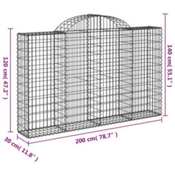 Berkfield Durable Arched Gabion Baskets 7 Pcs 200X30X120/140 Cm Galvanised Iron - thumbnail 6