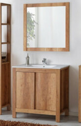 Impact Furniture Bathroom Furniture Set 800mm Vanity Floor Unit Freestanding With Sink And Wall Mirror Oak Effect Classic - thumbnail 1