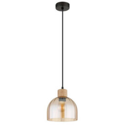 Luminosa Lighting Luminosa Swanson 20Cm Dome Pendant Ceiling Light Matt Black, Glass Amber Shades, E27 - thumbnail 3