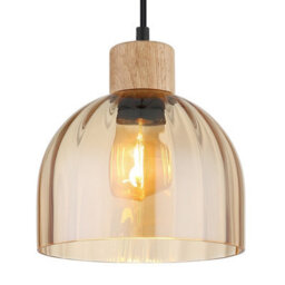 Luminosa Lighting Luminosa Swanson 20Cm Dome Pendant Ceiling Light Matt Black, Glass Amber Shades, E27 - thumbnail 4