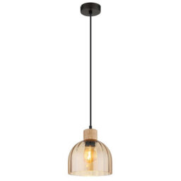 Luminosa Lighting Luminosa Swanson 20Cm Dome Pendant Ceiling Light Matt Black, Glass Amber Shades, E27 - thumbnail 1