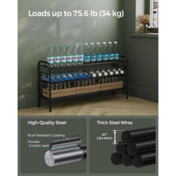 3-Level Shoe Organizer, Adjustable Metal Shelf With Hooks, Entryway Shoe Rack For Closet Or Hallway, Ink Black - thumbnail 5