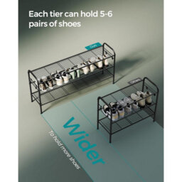 3-Level Shoe Organizer, Adjustable Metal Shelf With Hooks, Entryway Shoe Rack For Closet Or Hallway, Ink Black - thumbnail 4