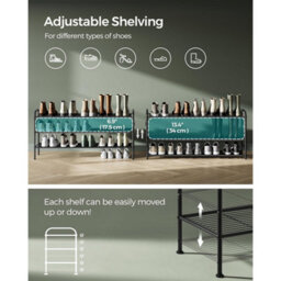 3-Level Shoe Organizer, Adjustable Metal Shelf With Hooks, Entryway Shoe Rack For Closet Or Hallway, Ink Black - thumbnail 3