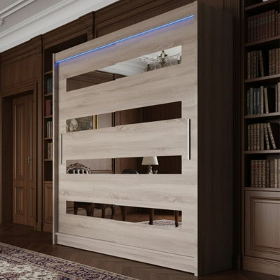 Westa Xiii 150 Cm Sliding Door Wardrobe With Mirrors And Rgb Led Lights Truffle - image 1
