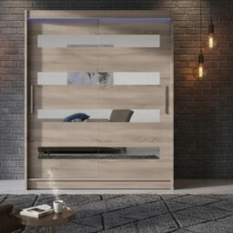 Westa Xiii 150 Cm Sliding Door Wardrobe With Mirrors And Rgb Led Lights Truffle - thumbnail 2